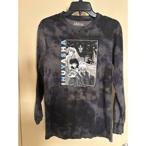 Inuyasha Mens Long Sleeve T Shirt Size M Cloud Dye Black Gray Graphic Print